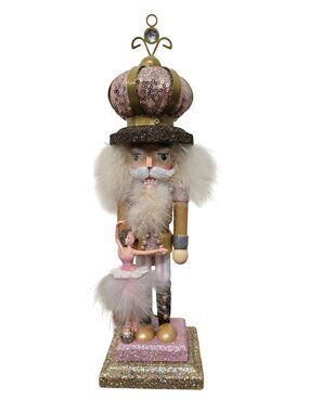 Kurt Adler 14-Inch Hollywood Nutcracker Pink & Gold Glitter w/ Crown & Jewels